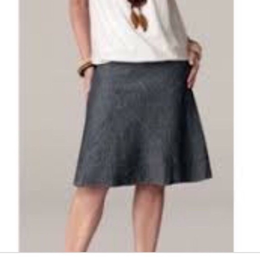 Cabi Style #930 100% Linen A Line Patchwork Skirt Chambray Blue Womens 12